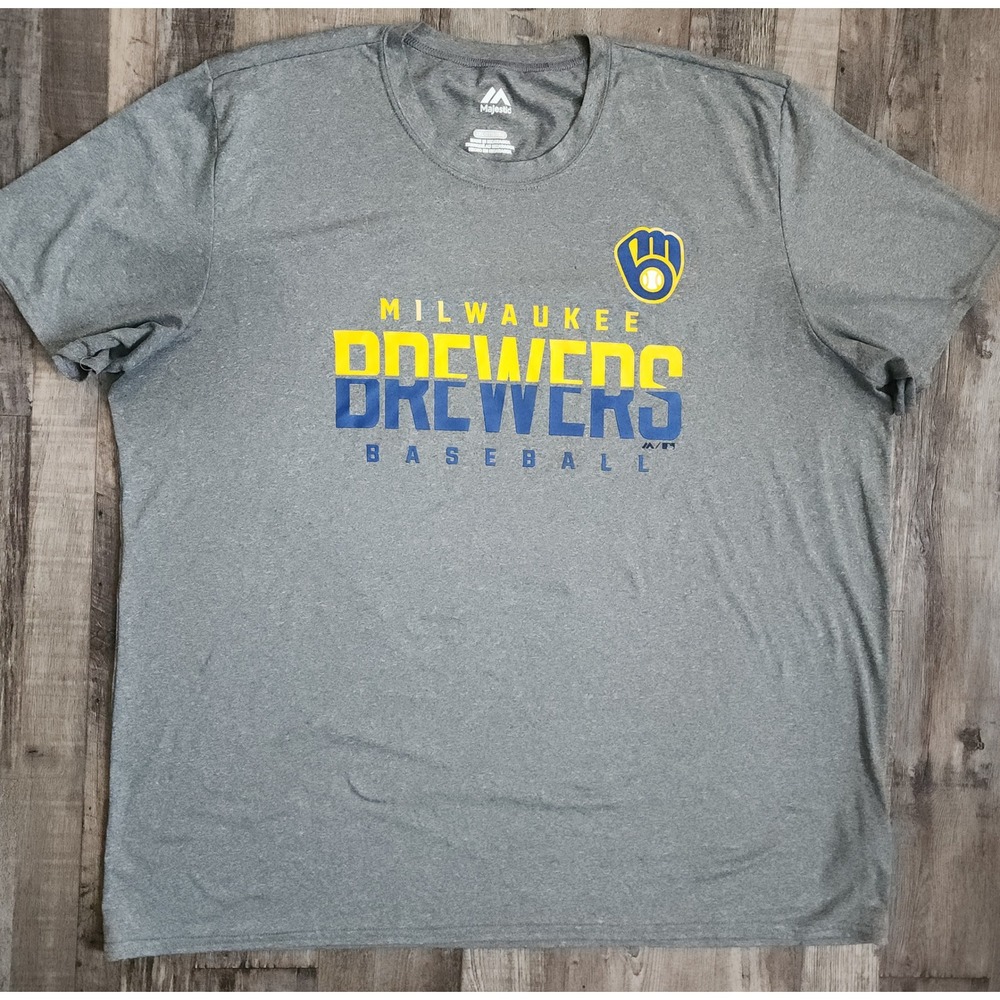 Majestic Milwaukee Brewers Shirt Mens 2XL Grey Baseball Graphic Tee MLB